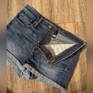 Mossimo High Rise Denim Shorts | Medium Wash Rolled Hem Cutoff Shorts Size 8